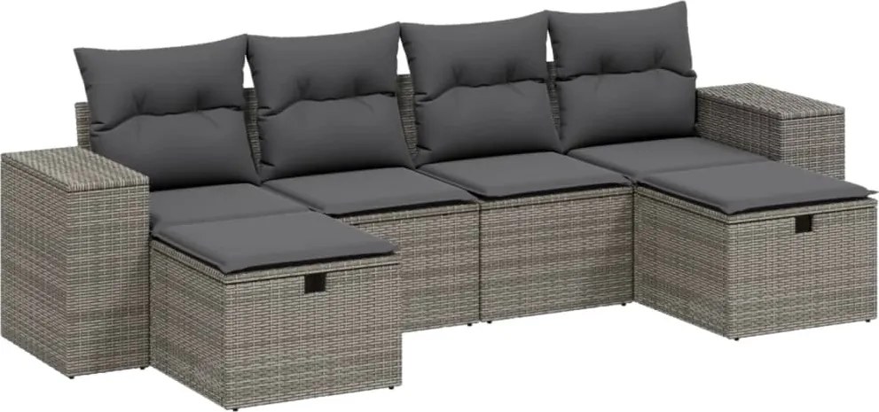 vidaXL 6 részes szürke polyrattan kerti ülőgarnitúra párnákkal
