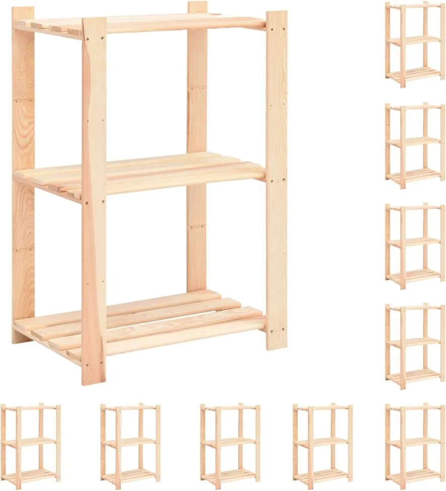 vidaXL 10 db 3-szintes tömör fenyőfa tárolópolc 150 kg 60 x 38 x 90 cm