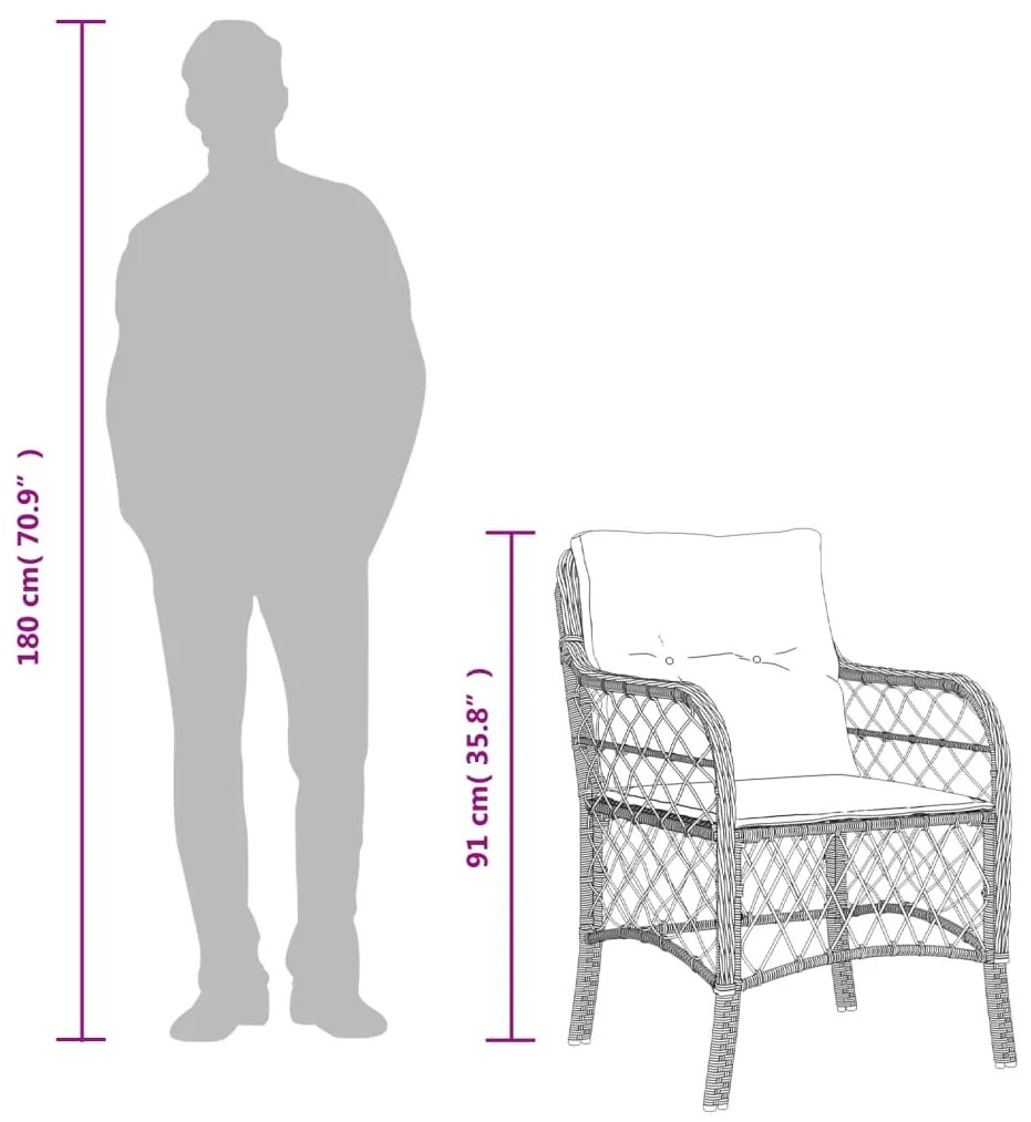 vidaXL 3 részes szürke polyrattan bisztrógarnitúra párnákkal