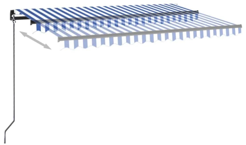 kék és fehér kézzel kihúzható LED-es napellenző 400 x 350 cm