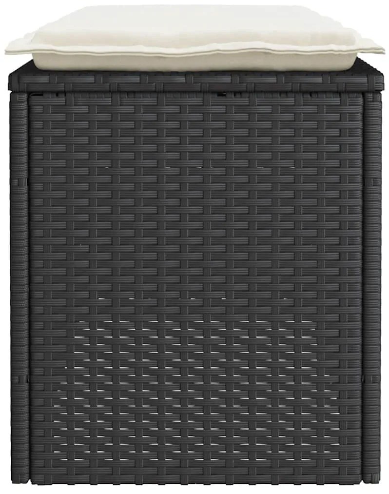 Fekete polyrattan kerti pad párnával 110x40x44 cm