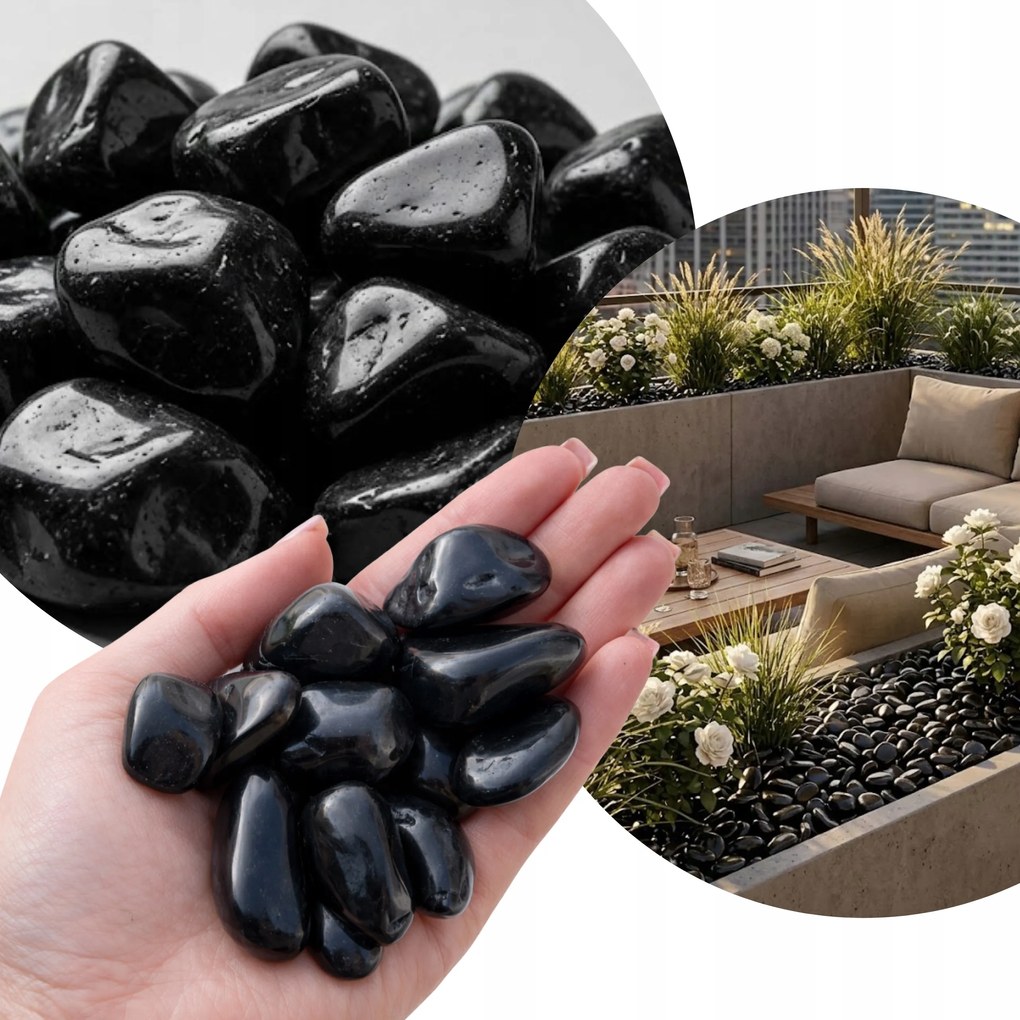 Fekete Kő Polírozott Kerti Takaró 1-3CM Dekoratív Natúr 10KG