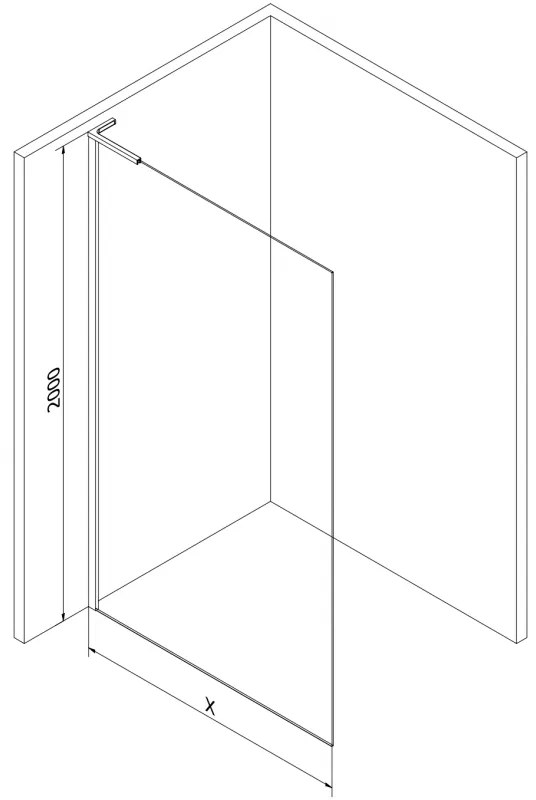 Mexen Kioto L, Walk-In zuhany paraván 110 x 200 cm, 8 mm átlátszó üveg fekete mintás, grafit profil, 800-110-103-66-78