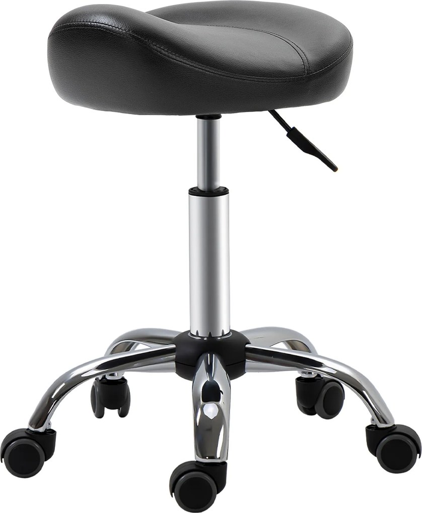HOMCOM Görgős Állítható Munka Stool Kerekeken Forgó Szalon Stool Masszázshoz Műbőr Fekete 48 x 48 x 54-69 cm | Aosom