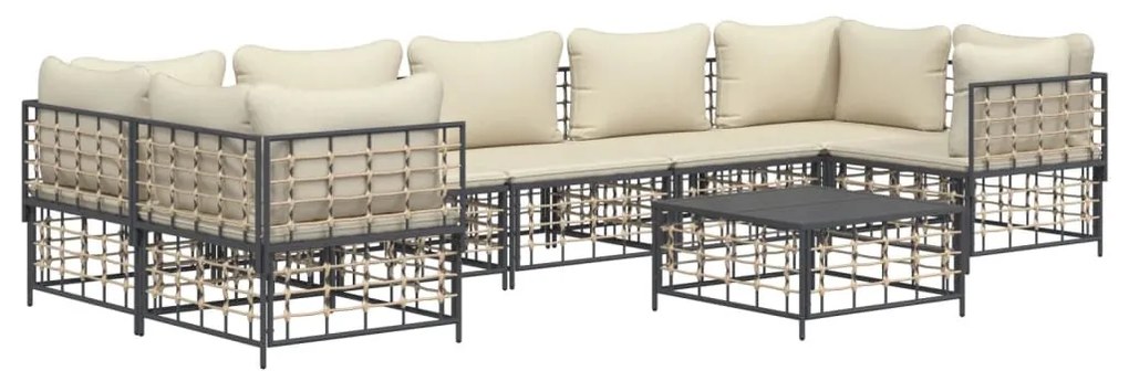 8 részes antracitszürke polyrattan kerti ülőgarnitúra párnákkal