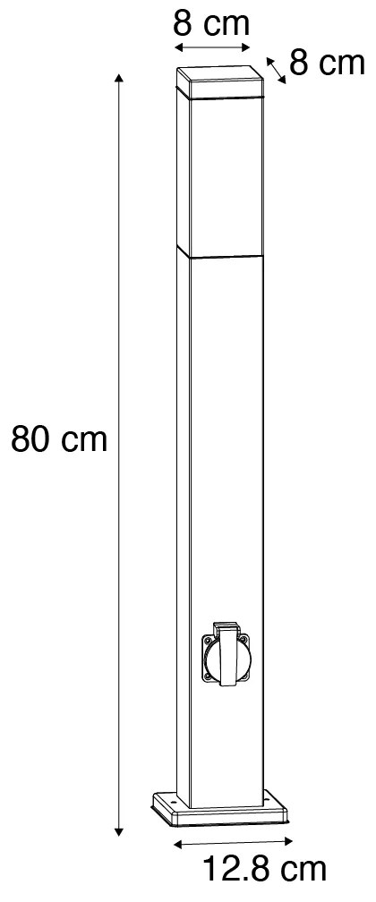 Kültéri lámpa sötétszürke, földnyárssal és kábelcsatlakozóval, 80 cm, aljzattal, IP44 - Malios