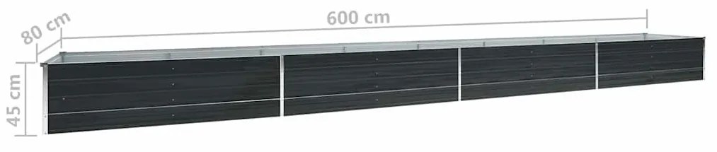 antracitszürke horganyzott acél kerti magaságyás 600x80x45 cm
