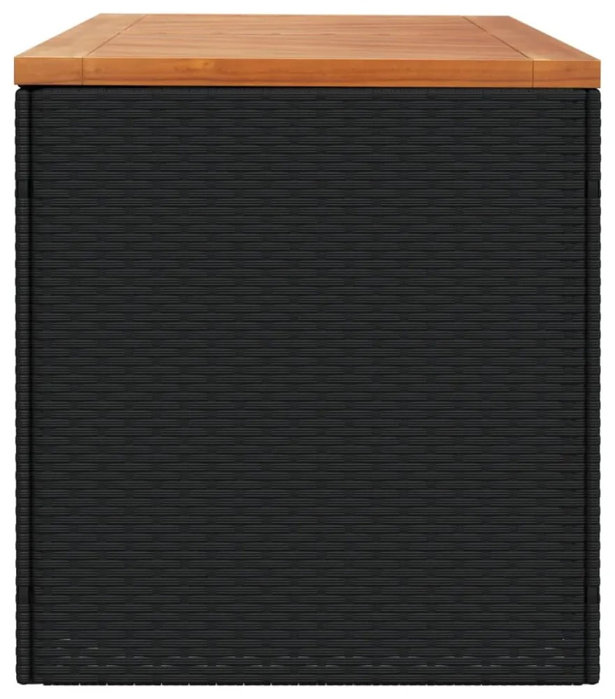 fekete polyrattan és akácfa kerti tárolóláda 220 x 50 x 54 cm