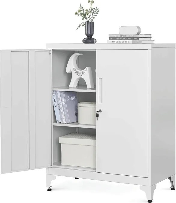 Komoda 80x40x90cm, kov, bílá, AUS-E1113 WT