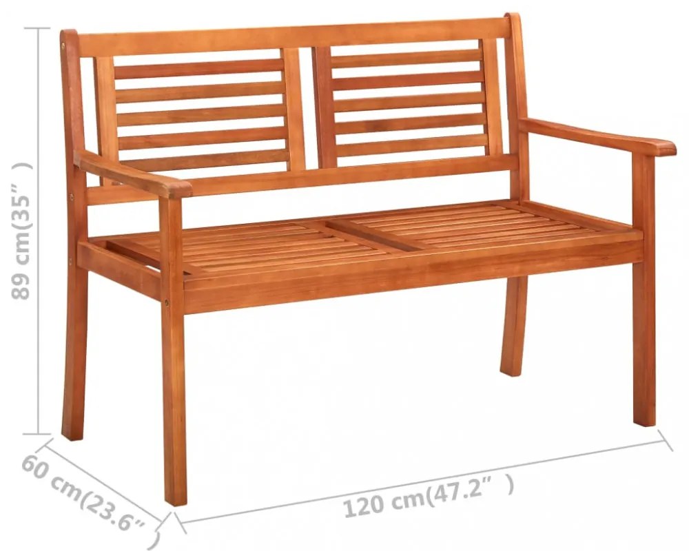 kétszemélyes tömör eukaliptuszfa kerti pad 120 cm