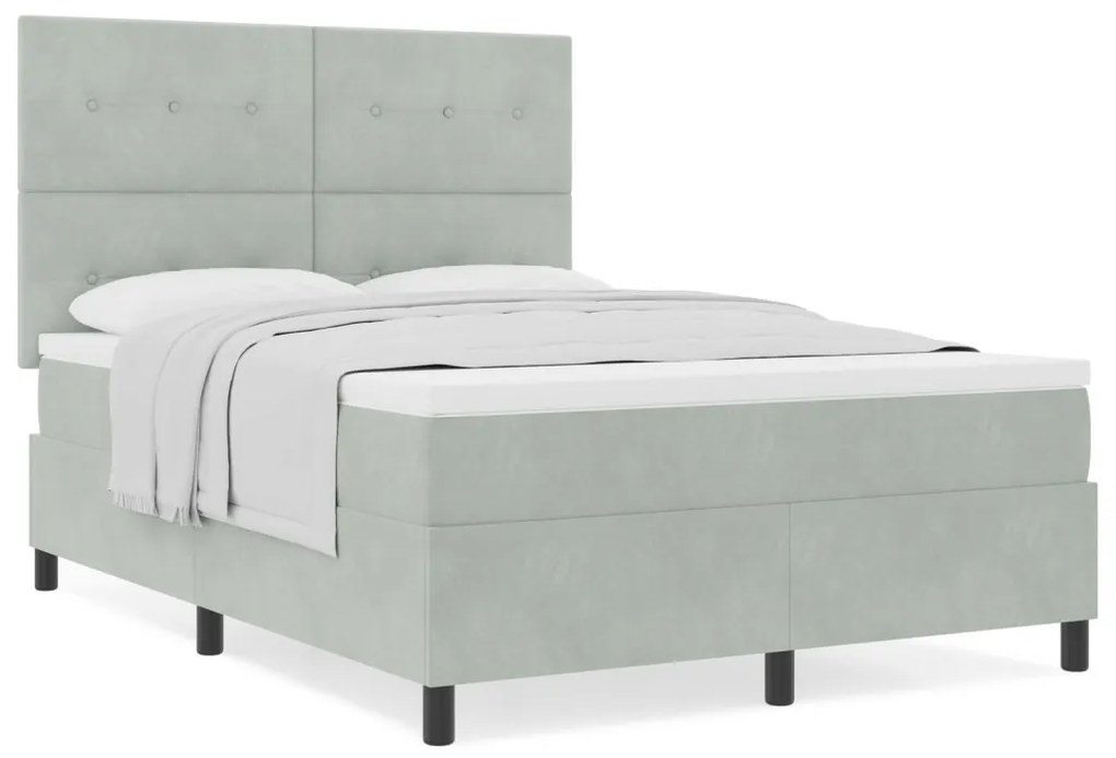 Boxspring Ágy Matrac nélkül Világosszürke 140x200 cm Bársonyos