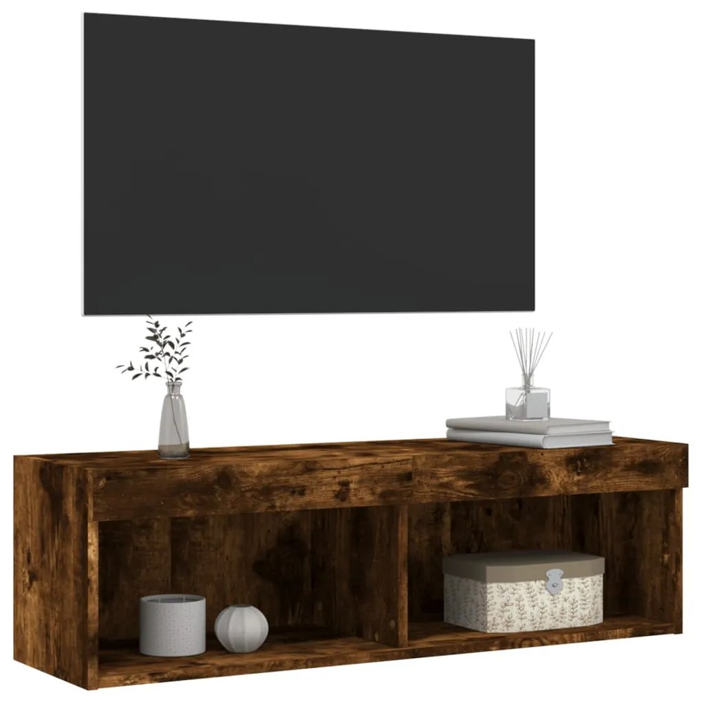 füstös tölgy színű TV-szekrény LED-világítással 100x30x30 cm
