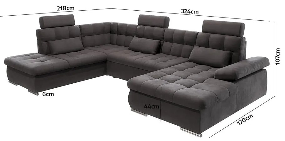 Antracitszürke kinyitható tárolóhelyes sarokkanapé (bal oldali-U alakú) Merkur – Ropez