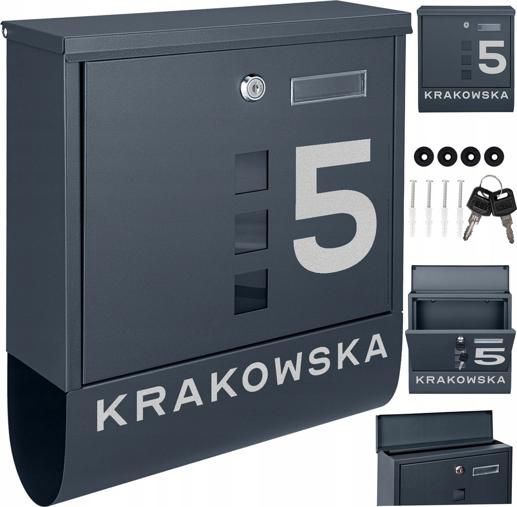 Postaláda Újságtartó Cső Antracit Felirat Cím