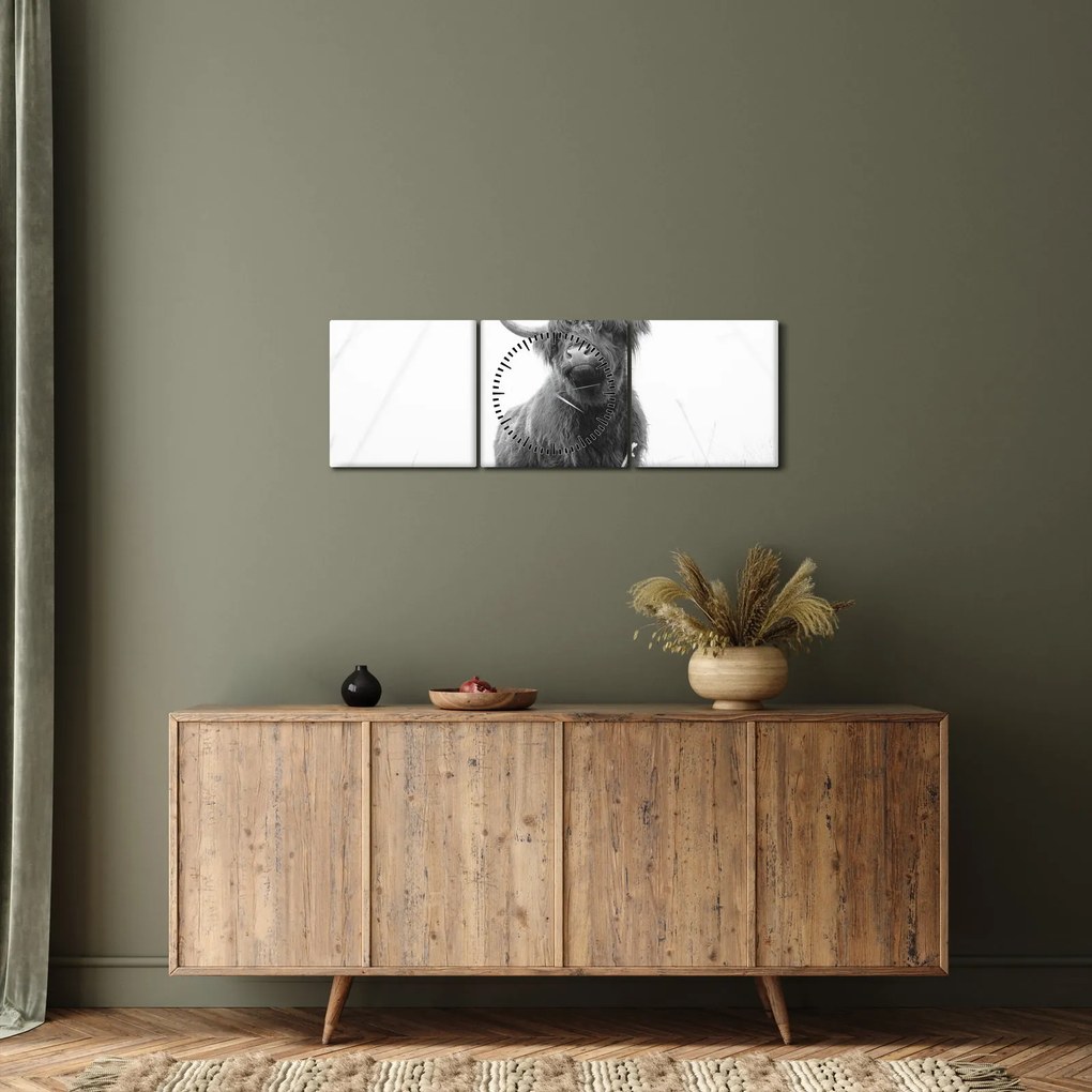 Kép - Skót tehén 4, fekete-fehér (órával) (90x30 cm)