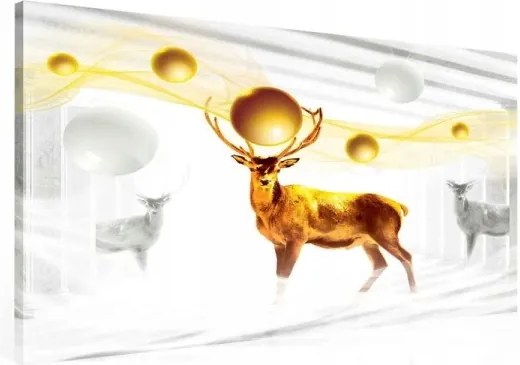 Vászonkép 60x40 Szarvas arany misztika természet tél erdő mágia hó