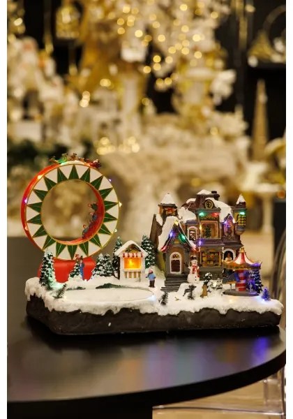 LED RGB Animált karácsonyi dekoráció zenével 30xLED/1,5W/230V havas falu