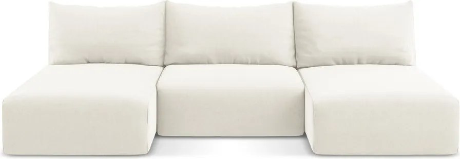 Krémszínű bársony kinyitható-tárolóhelyes sarokkanapé (U alakú) Kalena – Makamii