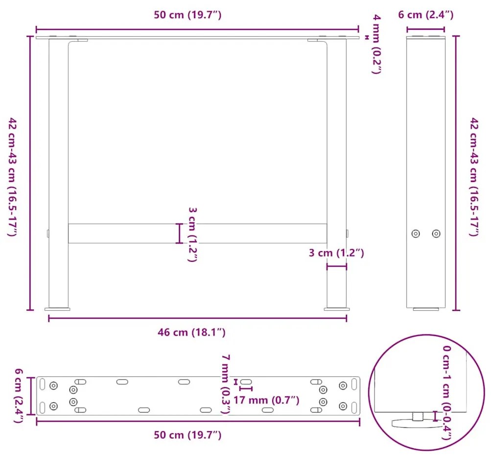 2 db natúr acél dohányzóasztal láb 50 x (42-43) cm acél