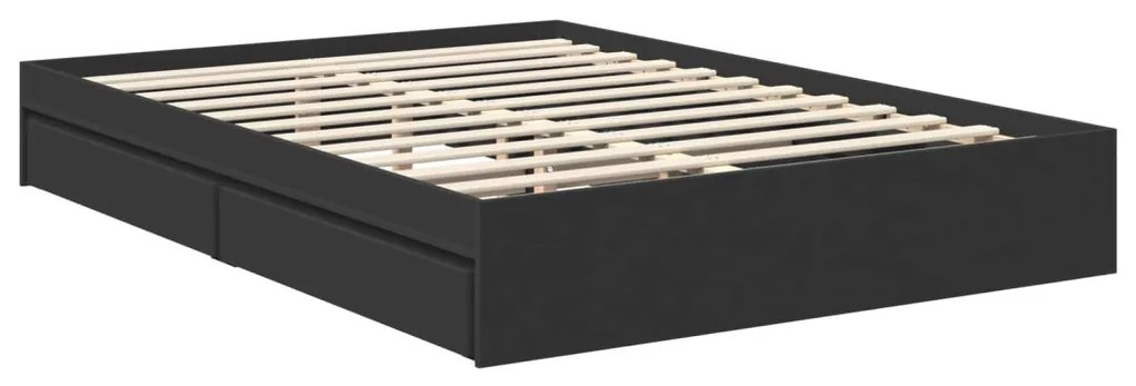 vidaXL Tárolós Ágy fejtámlával fiókkal Fekete 140 x 190 cm Faanyag