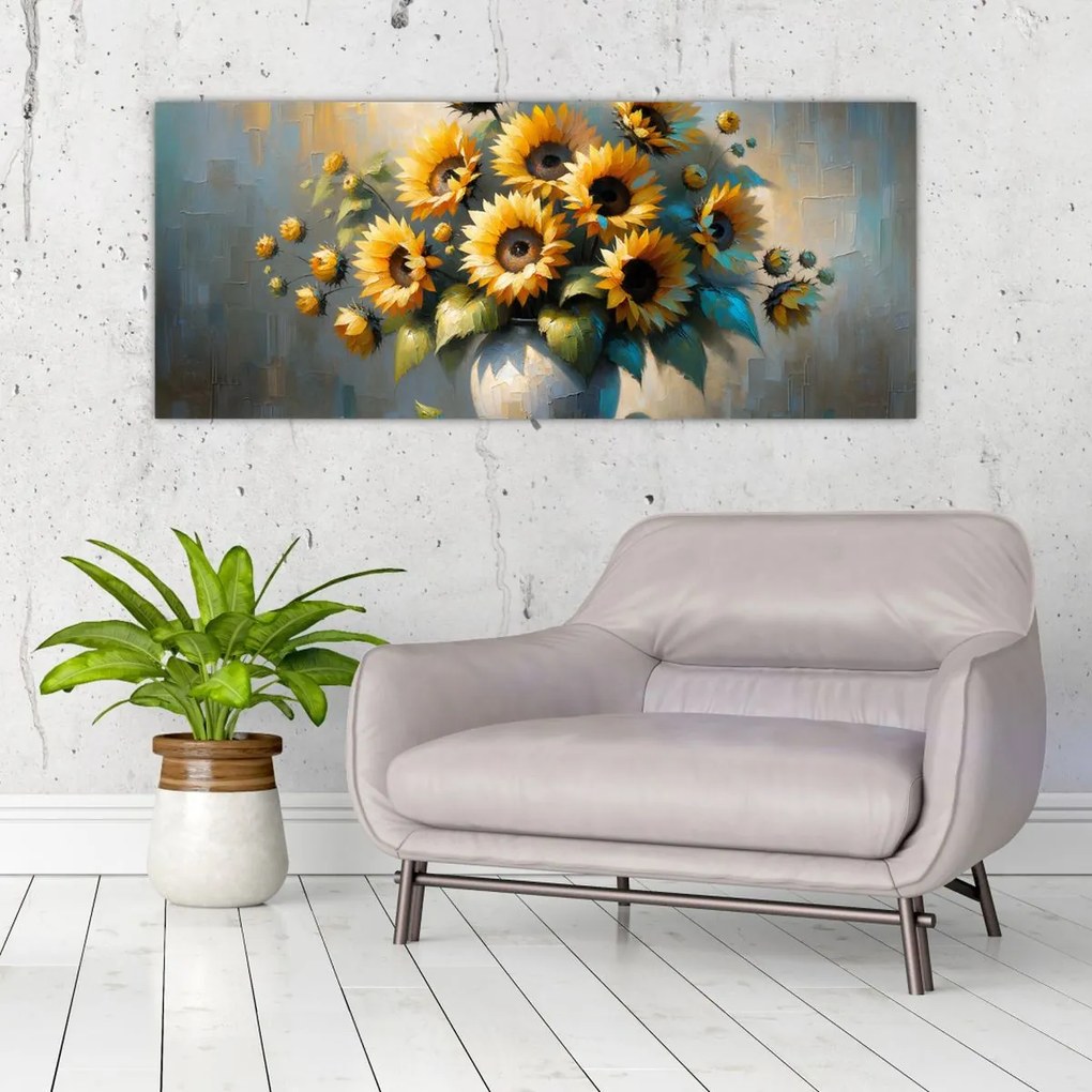 Kép – Napraforgós váza (120x50 cm)