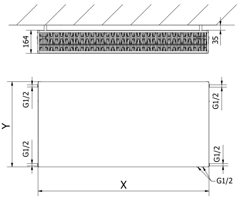 Mexen CV33, lapos radiátor 300 x 2000 mm, alsó csatlakozás, 2481 W, antracit, W633F-030-200-66