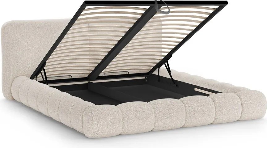 Bézs kárpitozott ágyneműtartós franciaágy ágyráccsal 200x200 cm Solange – Micadoni