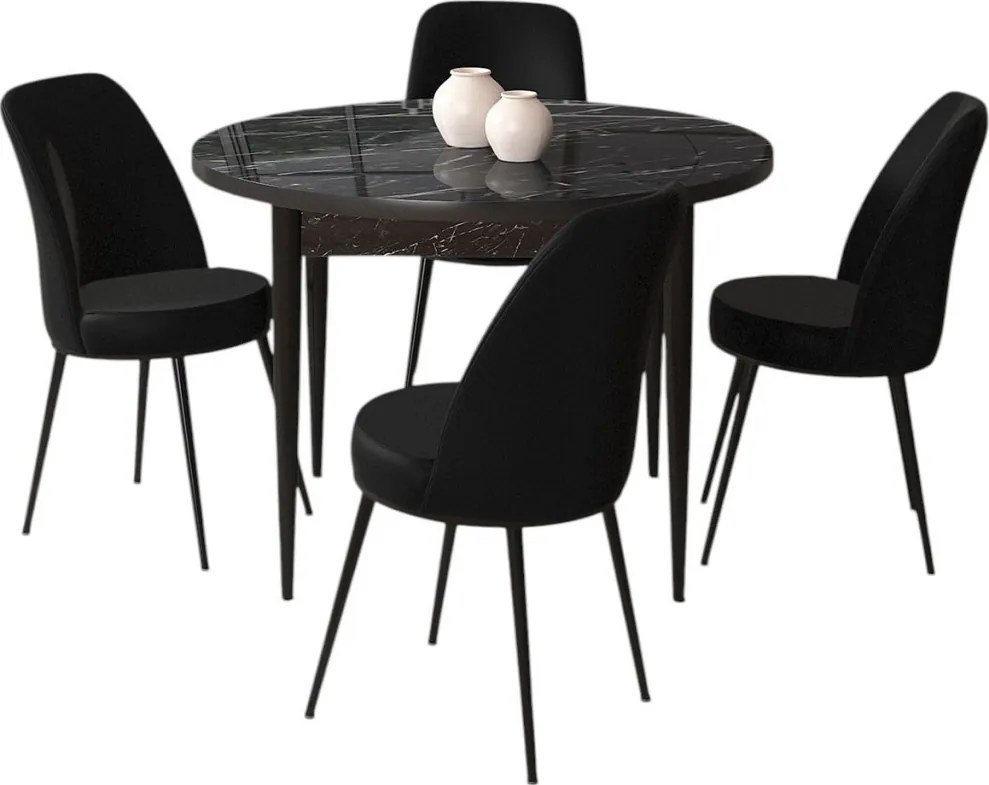 Tor étkezőgarnitúra, fekete márvány-fekete, 90 cm