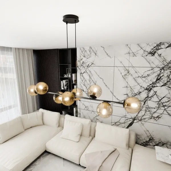 Csillár zsinóron ROSSI 8xE14/10W/230V fekete/bézs