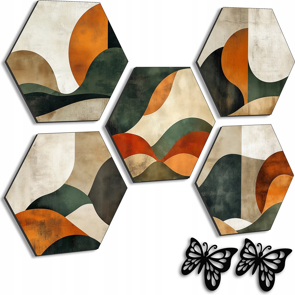 5 db Kép A Nappaliba Falra Lézervágott 3D Kép Szett Boho Alakzatok