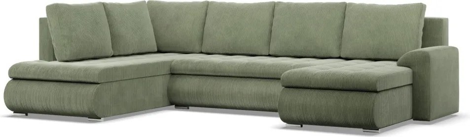 Tokio U sarokkanapé, 3 ágyneműtartóval, kordbársony, baloldali, zöld