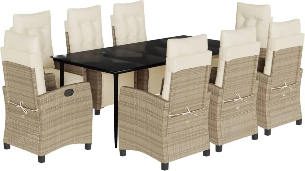 vidaXL 9 részes bézs polyrattan kerti étkezőgarnitúra párnákkal