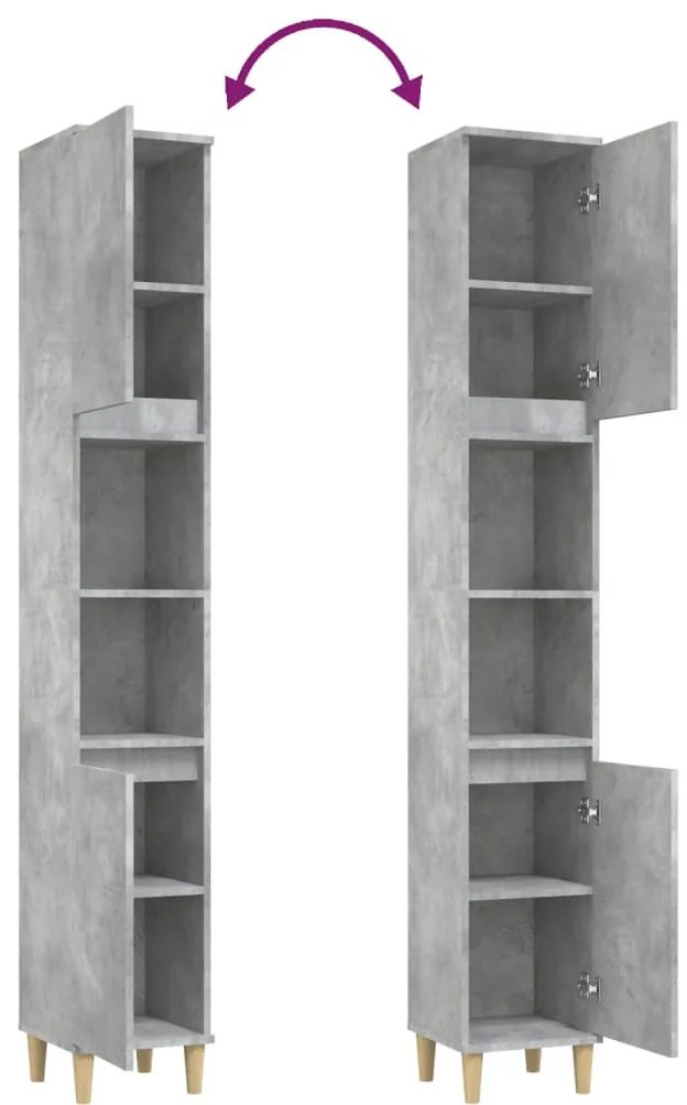betonszürke szerelt fa fürdőszobaszekrény 30 x 30 x 190 cm