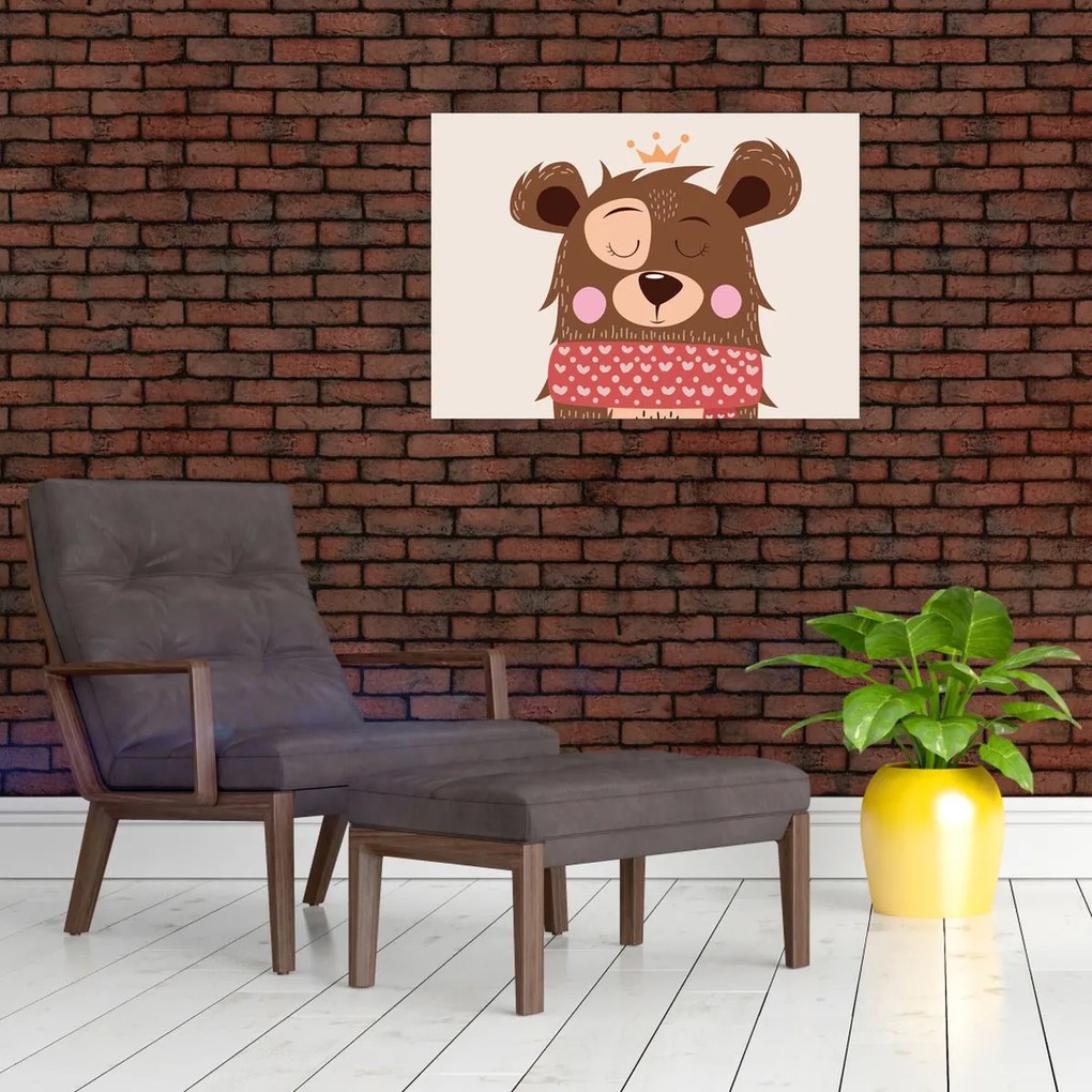 Üveg kép - Teddy maci piros sállal (70x50 cm)