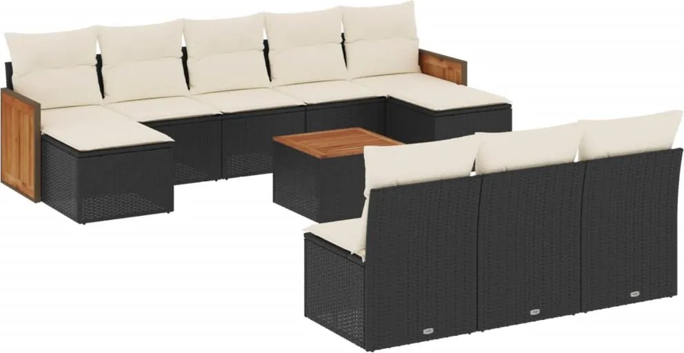 vidaXL 11 részes fekete polyrattan kerti ülőgarnitúra párnákkal