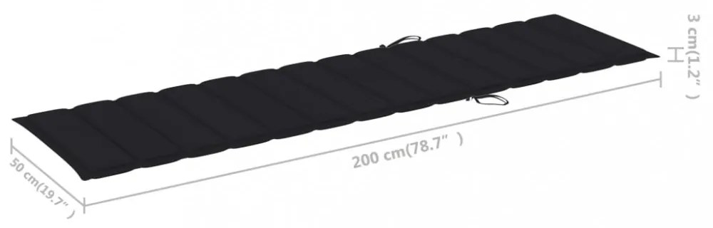 fekete oxford szövet napozóágy párna 200 x 50 x 3 cm