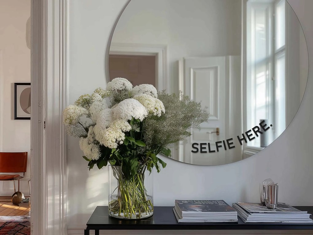 Tükör matrica S49 – SELFIE HERE. (round)