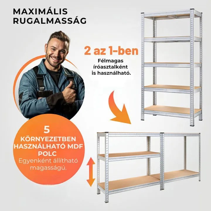 HEAVY nagy teherbírású polc, max. 875kg, 90x40x180cm, ezüst Jurhan