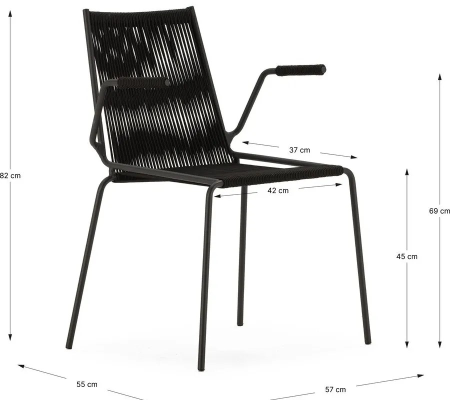 Fekete fém karfás-rakásolható étkezőszék szett 2 db-os Emily – Marckeric