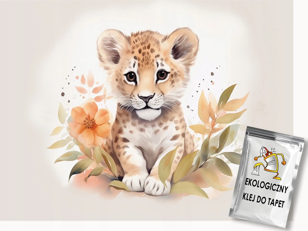 Fotótapéta Flizelina Akvarell Kis Leopárd Gepárd Macska Virágok 300x210 ragasztó