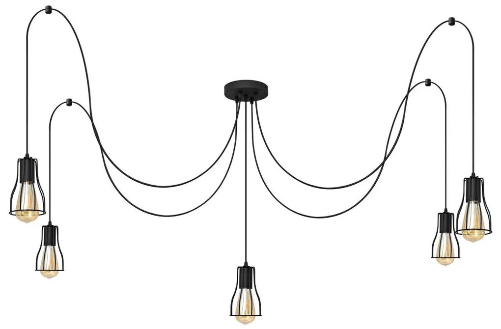 Csillár zsinóron TUBE LONG 5xE27/10W/230V fekete