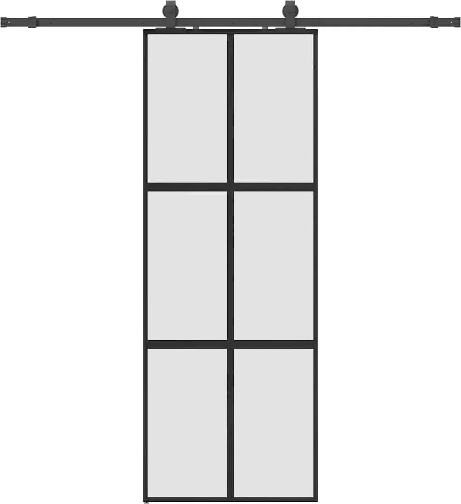 vidaXL fekete edzett üveg tolóajtó fémszerelék szettel 76x205 cm