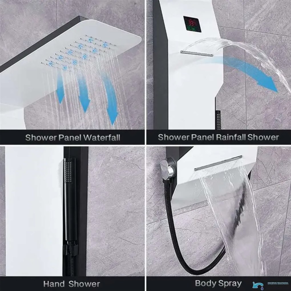Zuhanypanel ELITE EDITION DELUX BSP1412 LED-világítással és masszázsfúvókákkal, többféle színben
