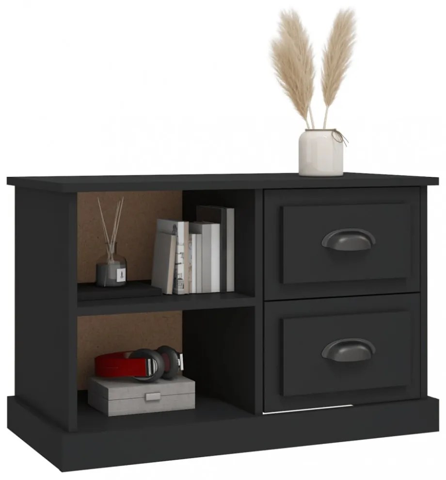 fekete szerelt fa TV-szekrény 73 x 35,5 x 47,5 cm