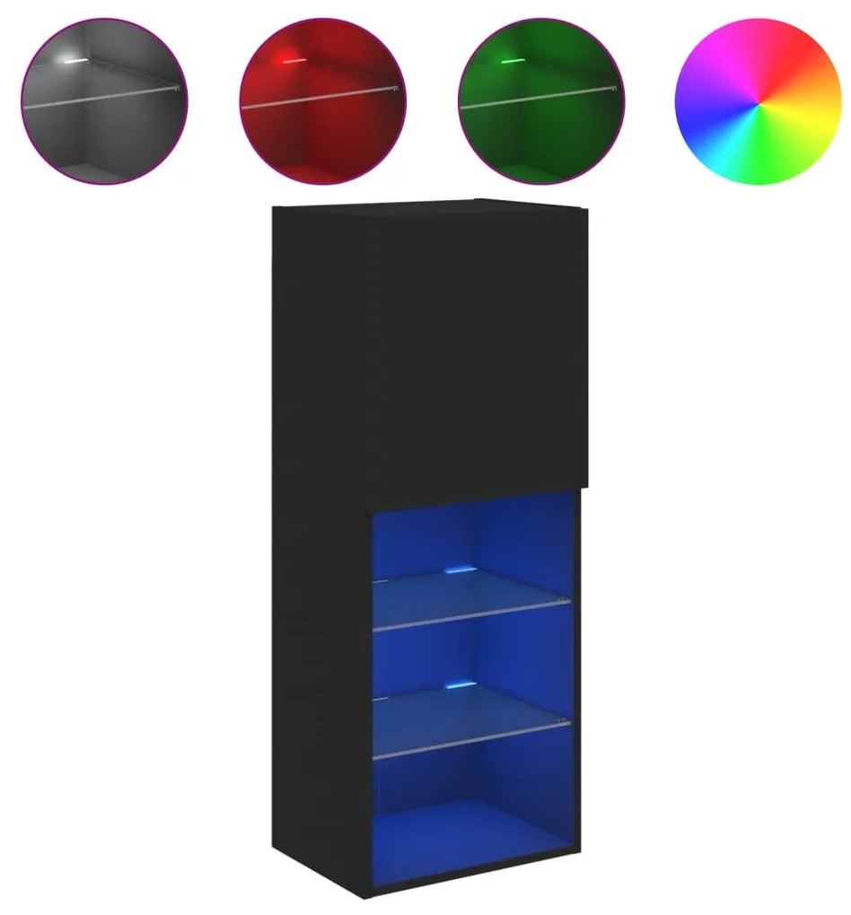fekete TV-szekrény LED lámpákkal 40,5 x 30 x 102 cm