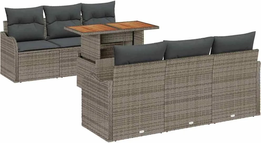 vidaXL Kerti Kanapé Szett tárolóval 7 pcs Szürke Poli rattan