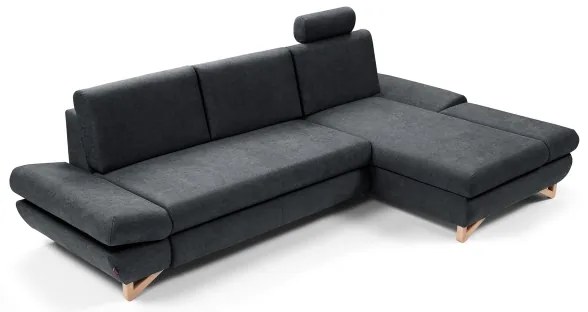 Ágyazható, kárpitozott L-alakú sarokülőgarnitúra tárolóval AVESTA, jobb oldali, antracit