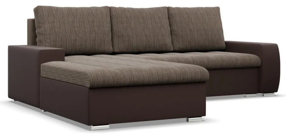 Toronto sarokkanapé, 2 ágyneműtartóval, fonott + műbőr, baloldali, barna