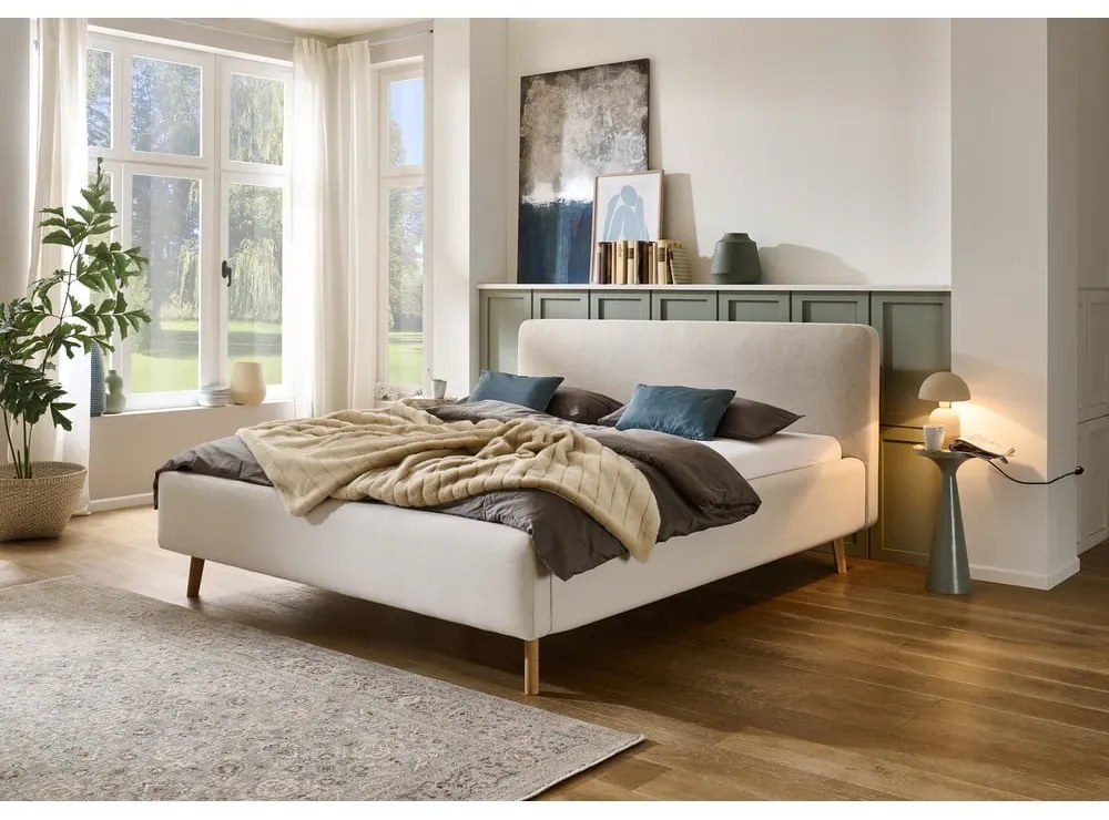 Krémszínű kárpitozott franciaágy ágyrács nélkül 180x200 cm Mattis – Meise Möbel
