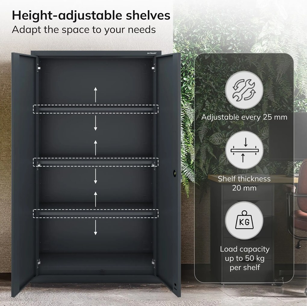 Moduláris többfunkciós fém szekrény magas fiókkal antracit MEGAN 1950 x 900 x 400 mm